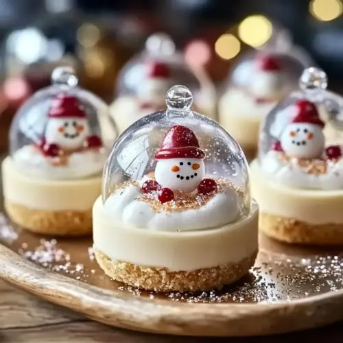 Snow Globe Cheesecake Bites with Cookie Crust